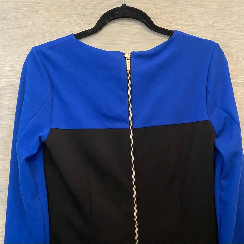 Michael Kors Sheath Dress Royal Blue and Black Silver Zip Back and Sleeves‎ GC